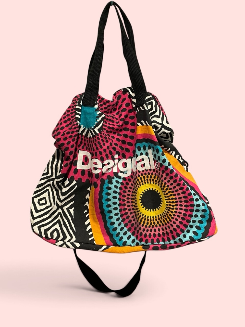Cute Desigual cotton canvas oversized tote bag geometric multicolored Y2K style